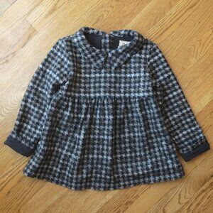 DOUUOD girls wool houndstooth babydoll top grey collar long sleeve button Size 6